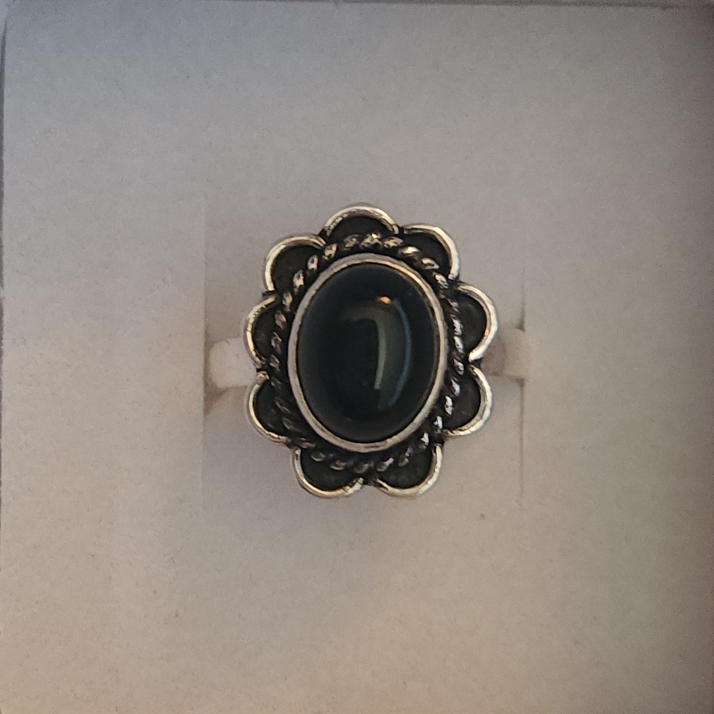 Sterling Silver and Black Onyx Oval Ring